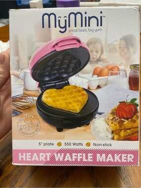 Pink Heart Waffle Maker - Compact Nonstick 5" Plate